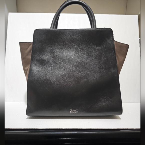 Zac ZAC Posen Two Tone Black Brown Eartha Leather Tote Bag Handbag